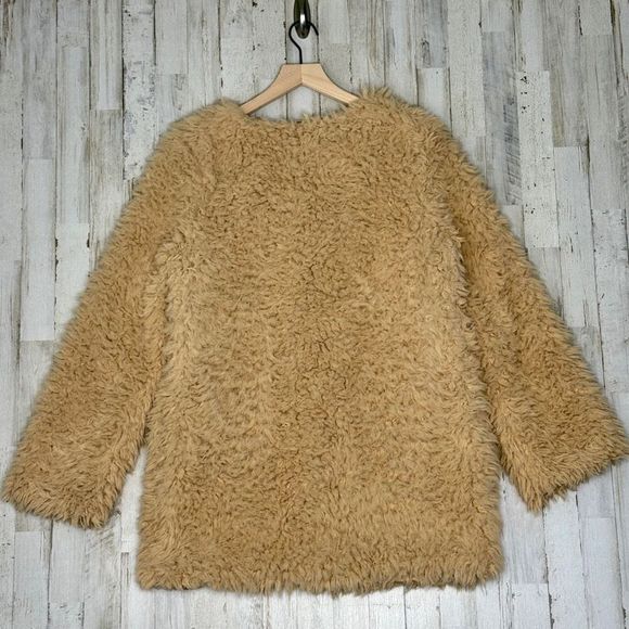 Chelsea & Violet Furry Flowers Camel Fluffy Teddy Bear Cardigan Satin Line Sz XL - Picture 3 of 11